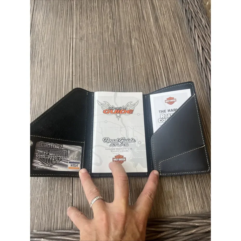 Harley-Davidson Black Leather Road Atlas Compass Travel Wallet